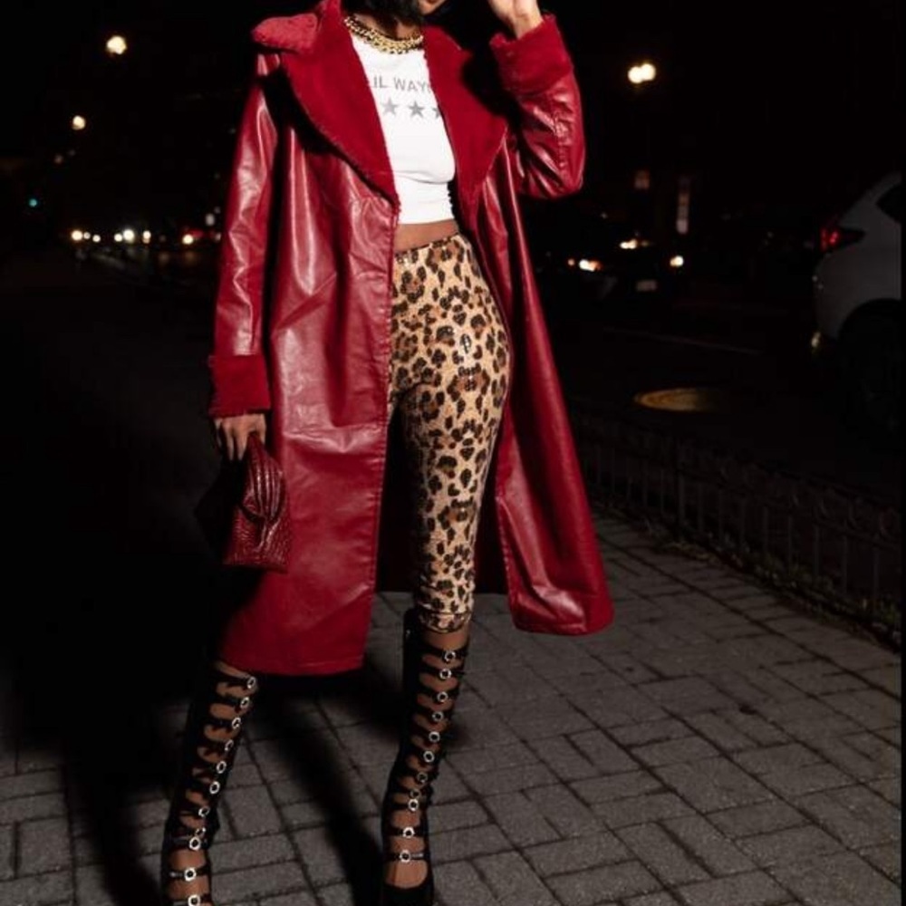 Burgundy Leather Jacket With Fur - Picture 7 of 10